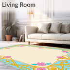 Art Nouveau Gold Floral Blue Frame Rug