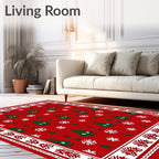 Classic Red White Christmas Tree Snowflakes Rug