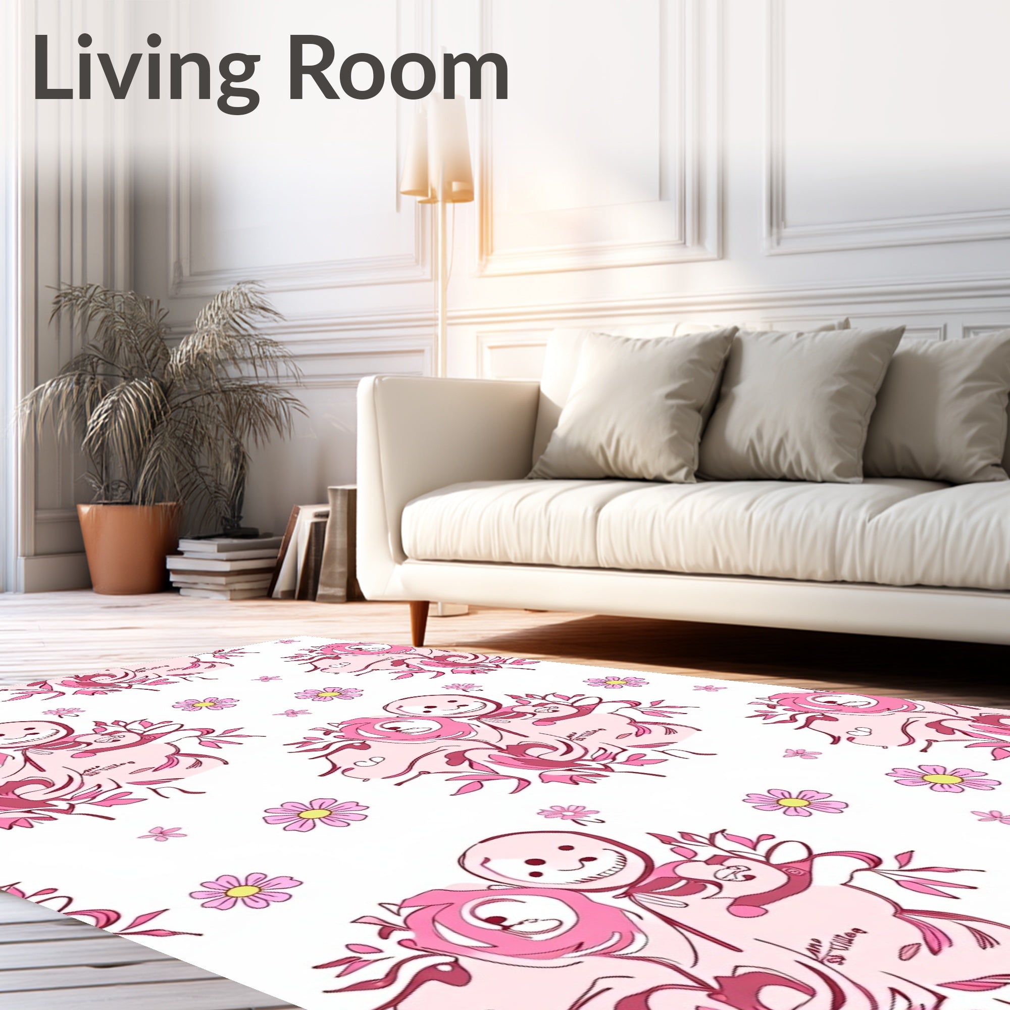 Sweet Pink Floral Character Collage Rug
