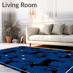 Midnight Blue Reindeer Starry Night Scene Rug
