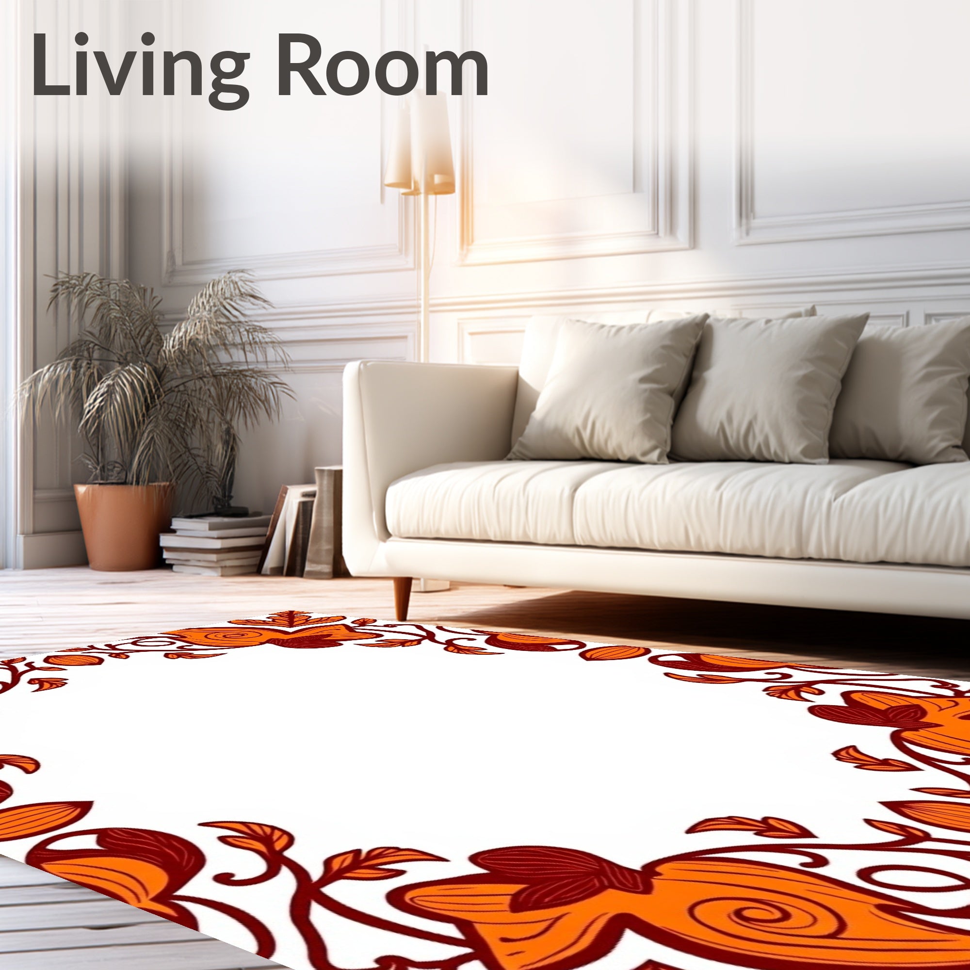 Autumnal Orange Floral Vine Border Rug