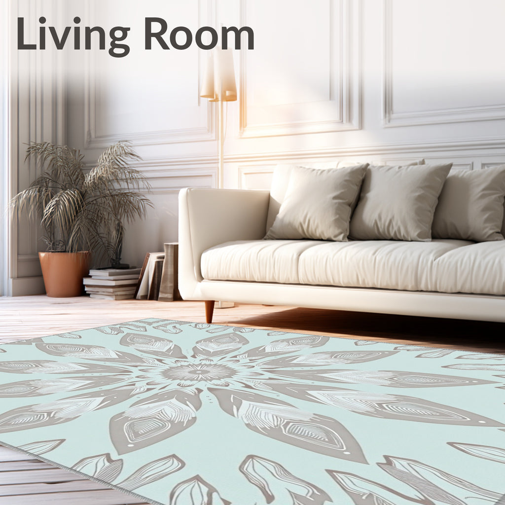 Pale Aqua Sunburst Mandala Rug
