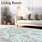 Pale Aqua Sunburst Mandala Rug
