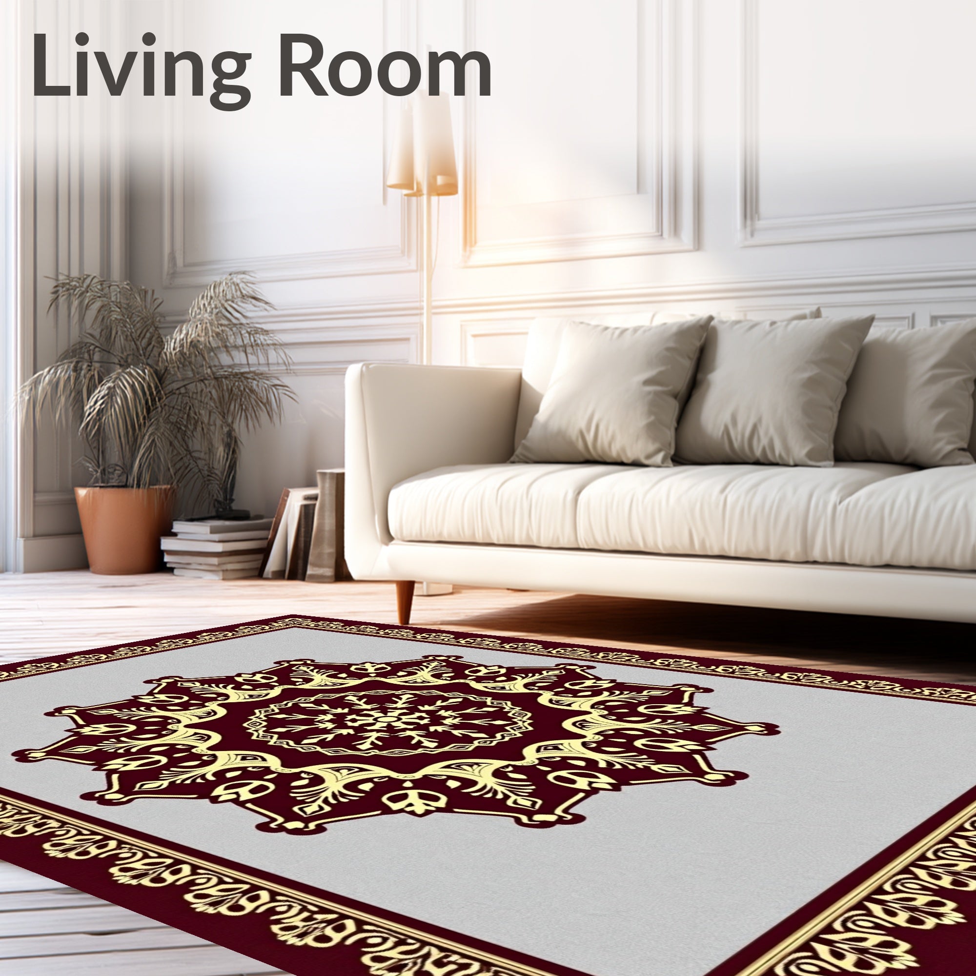 Deep Red and Gold Medallion Mandala Rug