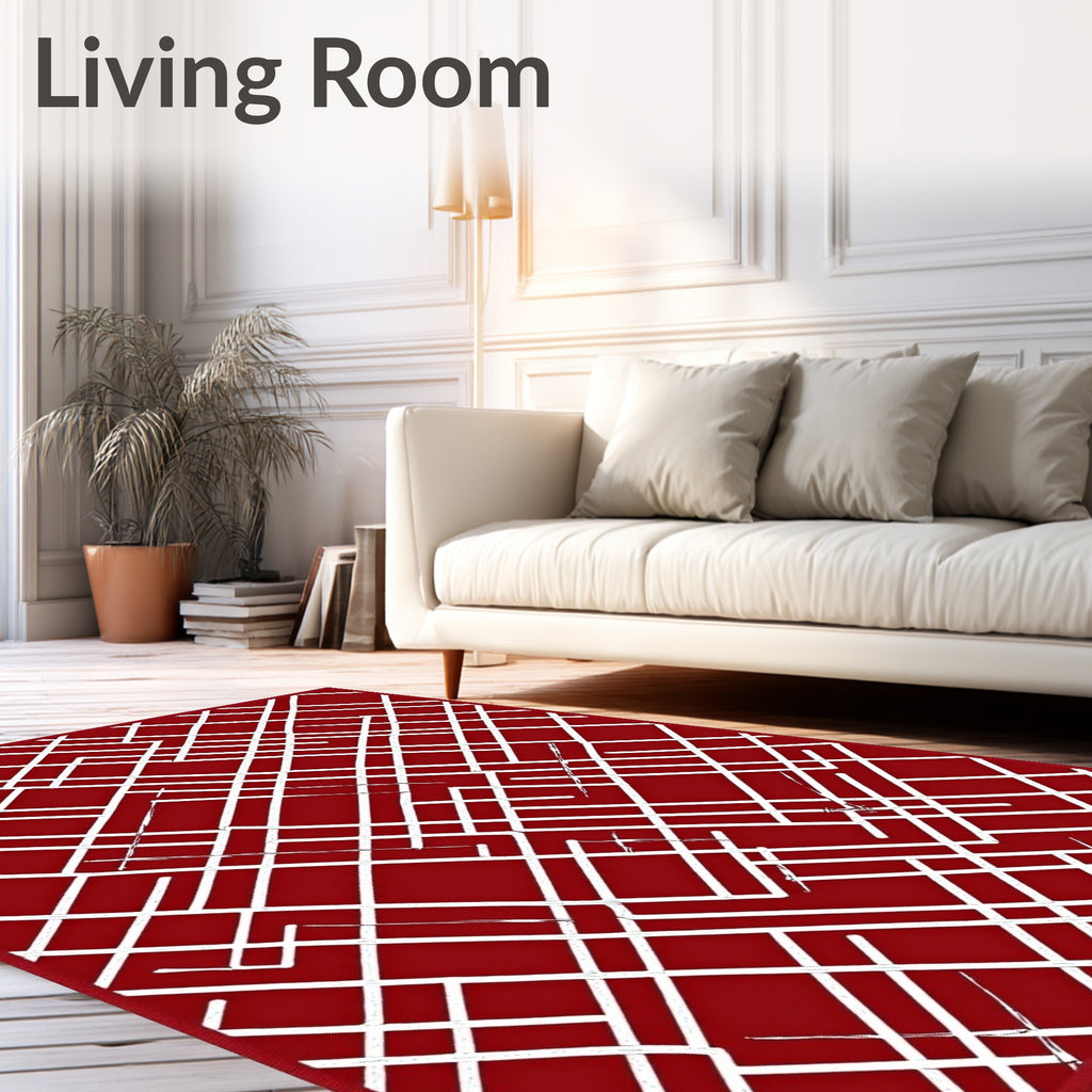 Crimson White Interlocking Lines Rug