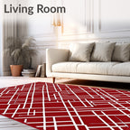 Crimson White Interlocking Lines Rug