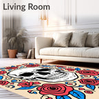 Crimson Floral Skull Accent Rug