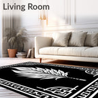 Dramatic White Feather Black Border Rug