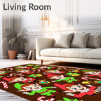 Festive Elf Candy Cane Christmas Brown Rug
