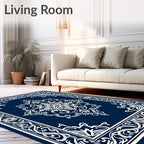 Deep Blue Ornamental Medallion Border Rug