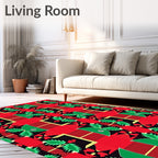 Vibrant Red Black Green Geometric Foliage Rug