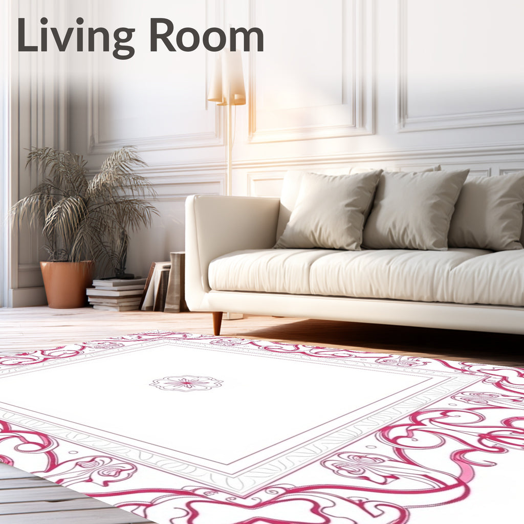 Vibrant Pink Floral Scroll Frame Rug