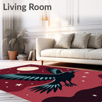 Crimson Night Sky Crow Moon Stars Rug