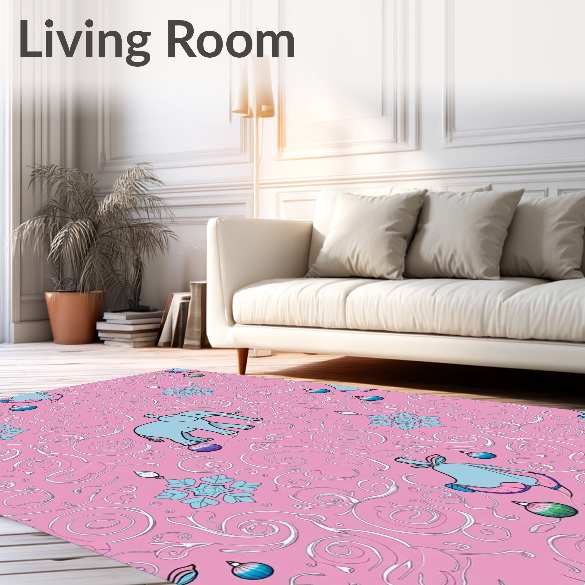 Pink Elephant Snowflake Swirl Garland Rug