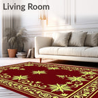 Crimson Yellow Starburst Ornamental Border Rug
