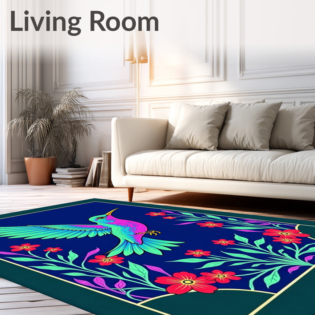 Vibrant Hummingbird Floral Garden Rug
