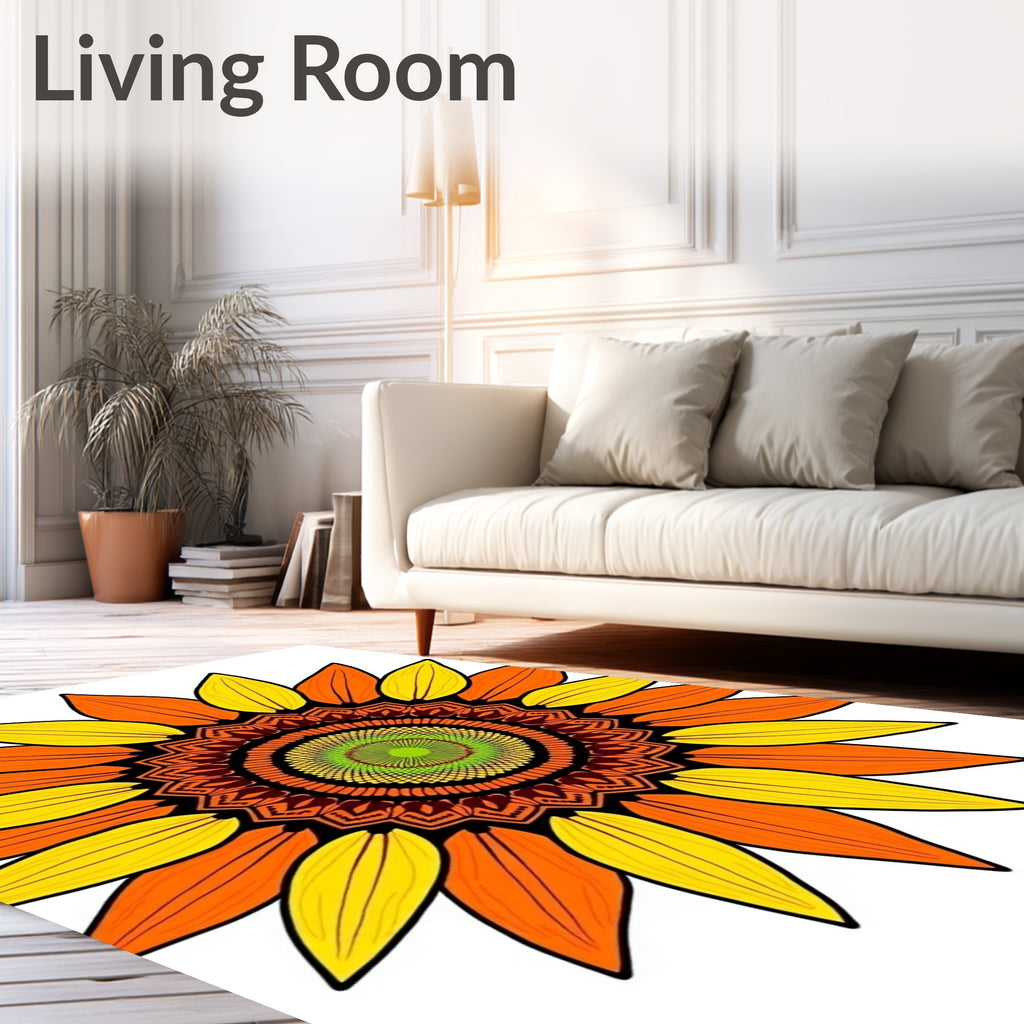 Sunflower Mandala Orange Yellow Rug
