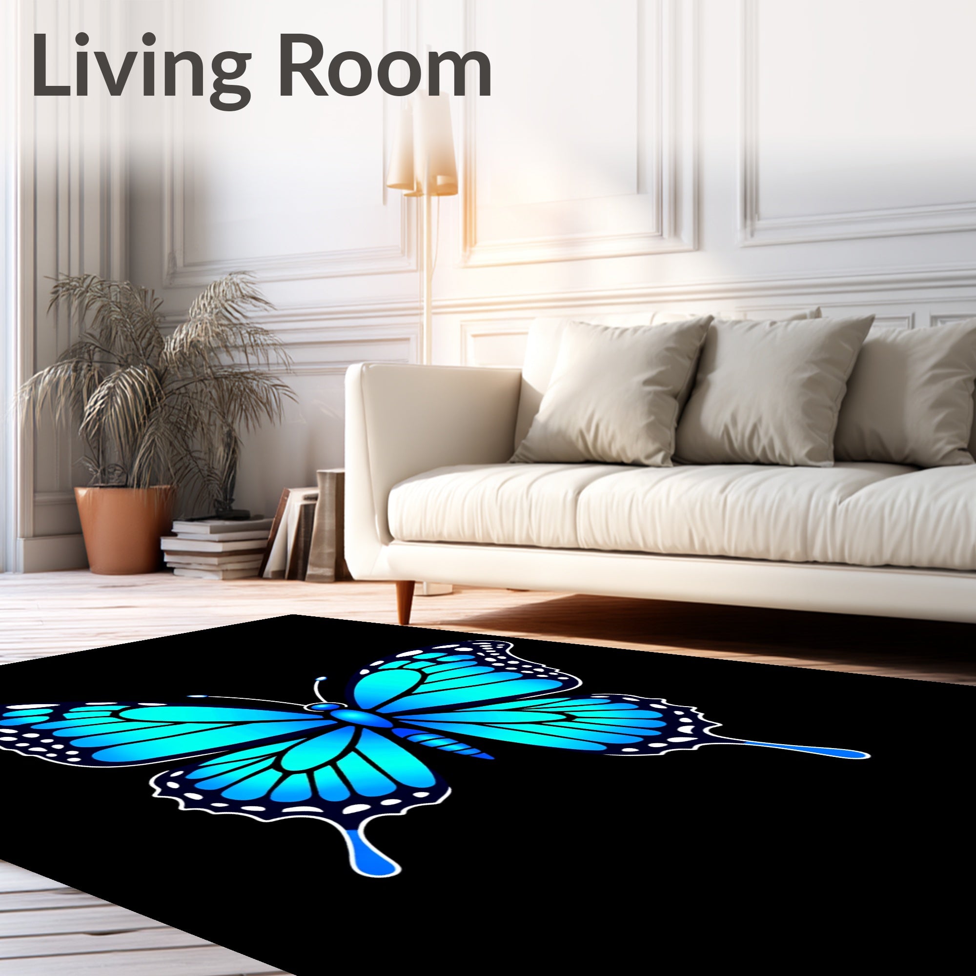 Vivid Blue Butterfly Wing Detail Rug