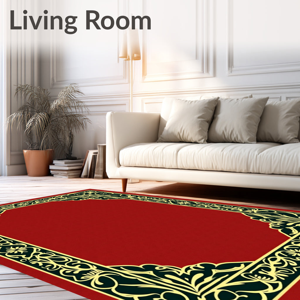 Crimson Gold Floral Vine Border Rug