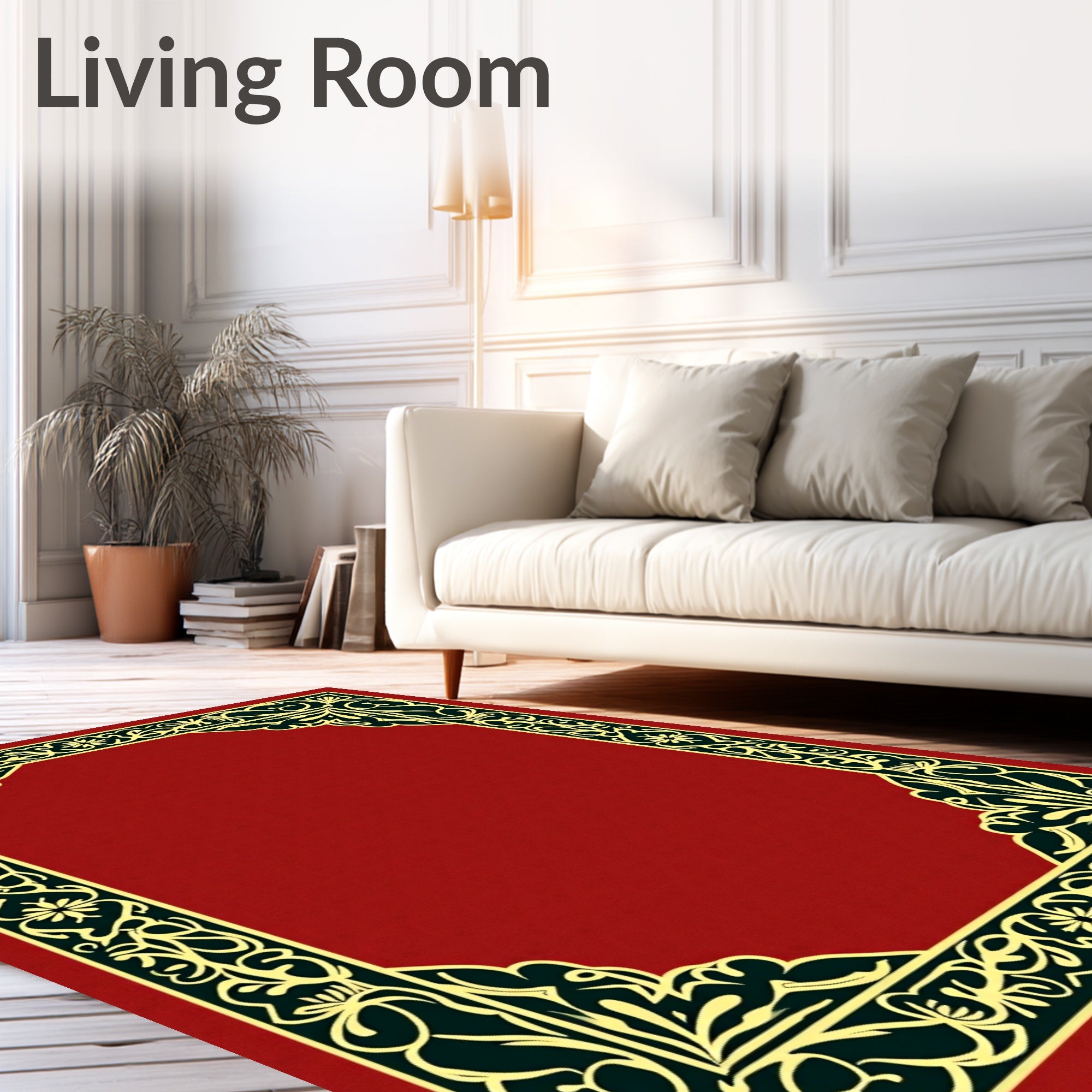 Crimson Gold Floral Vine Border Rug