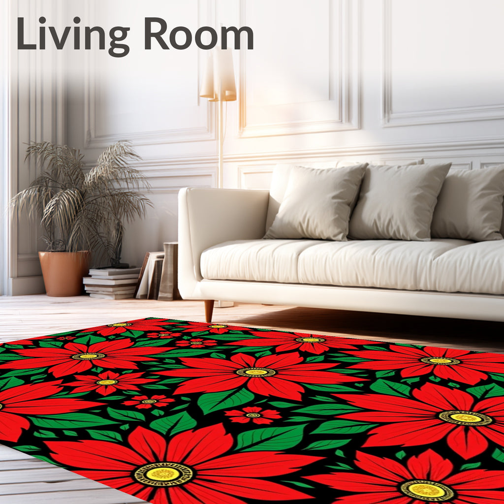 Vivid Crimson Blossoms Surrounded Foliage Rug