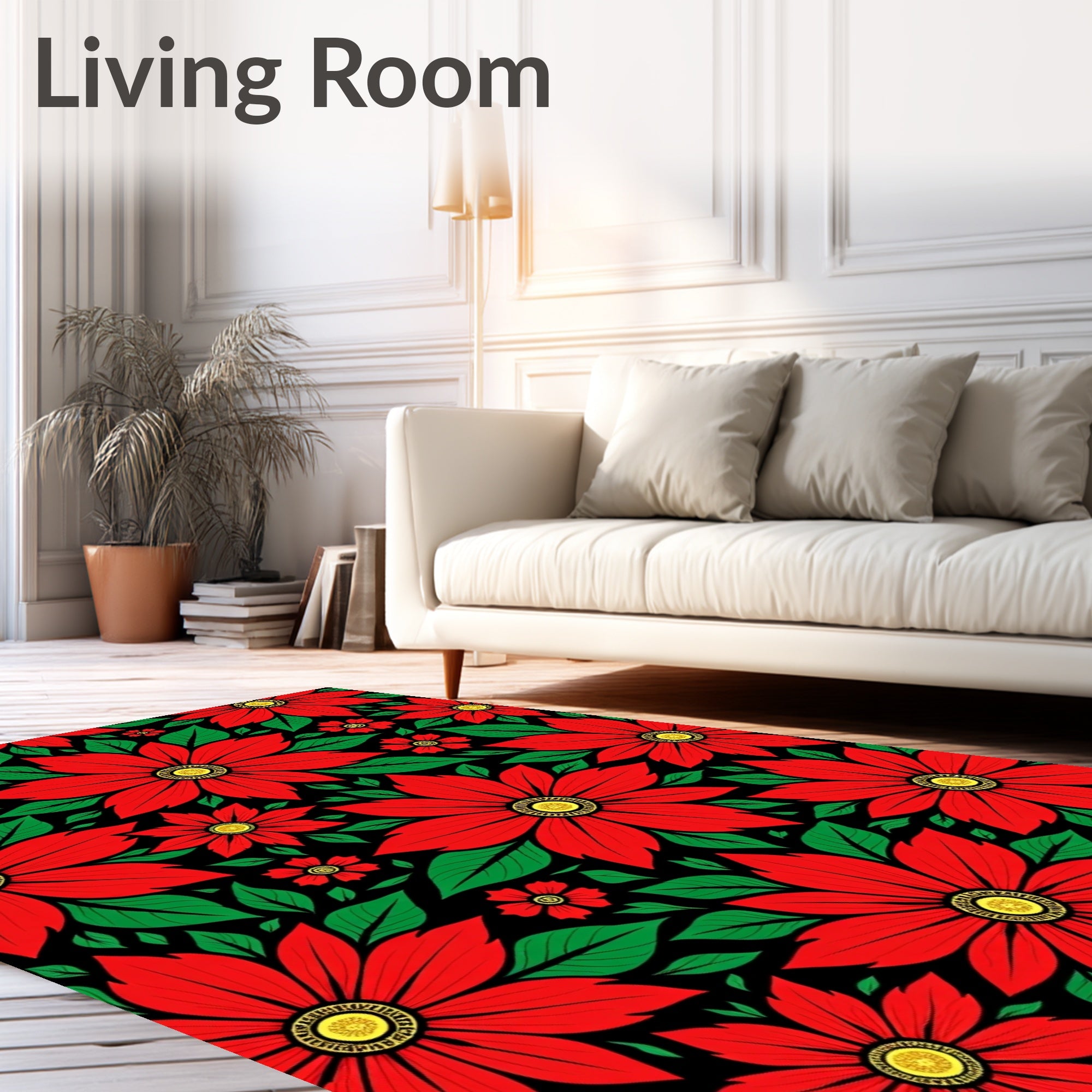 Vivid Crimson Blossoms Surrounded Foliage Rug