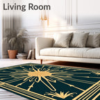 Golden Sunburst Teal Geometric Rug