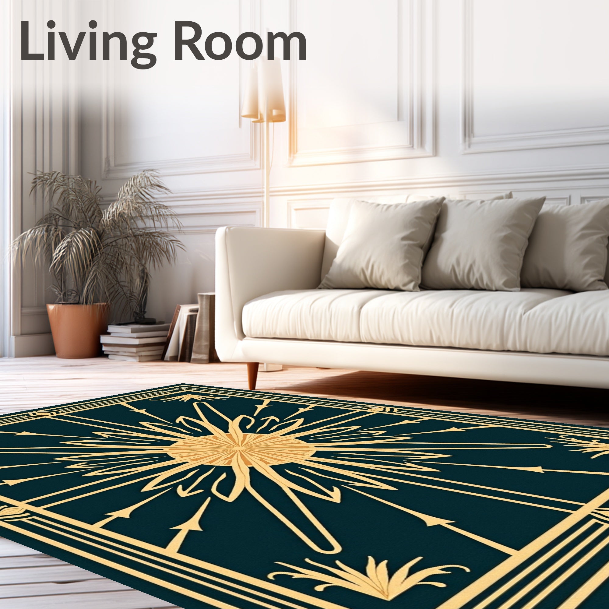 Golden Sunburst Teal Geometric Rug