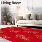 Red Gold Botanical Branch Arrangement Rug