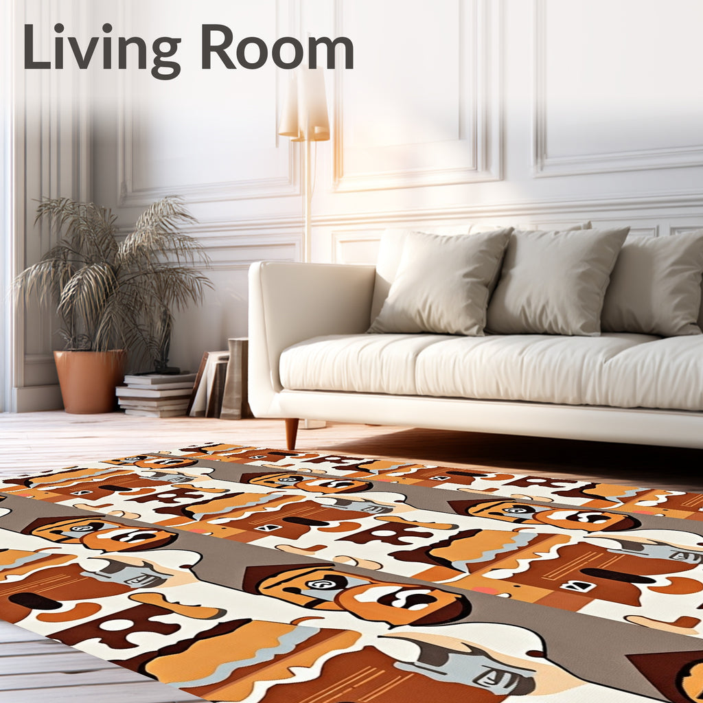 Earthy Brown Cartoon Village Repeat Rug