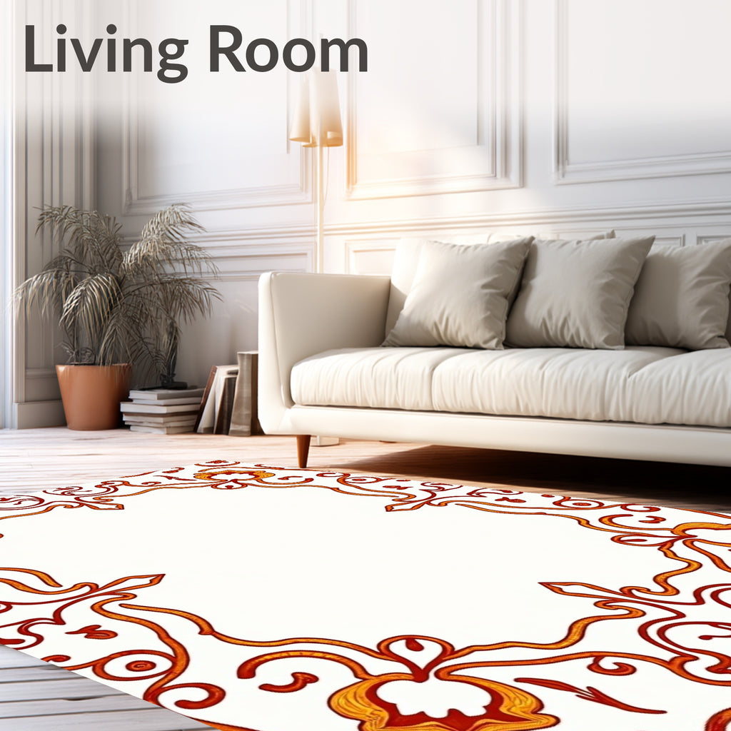 Ornate Red and Gold Floral Scrollwork Rug