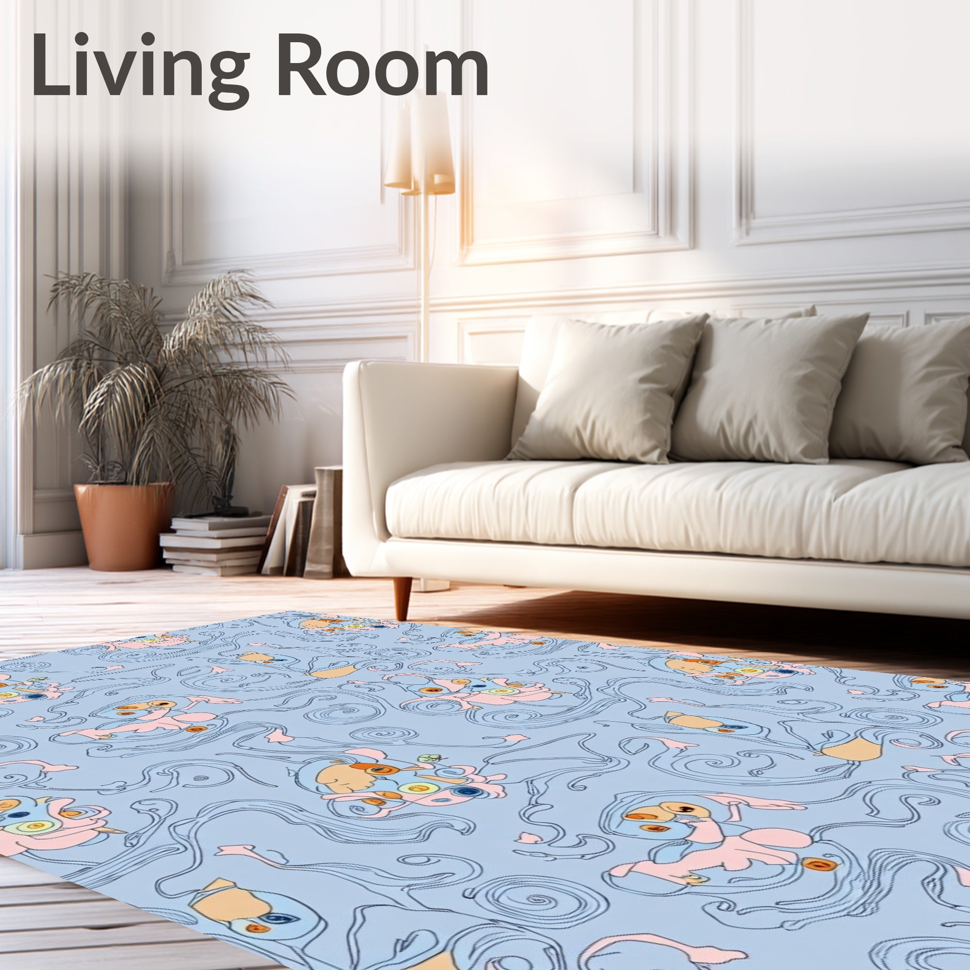 Pastel Blue Whimsical Creature Swirl Rug