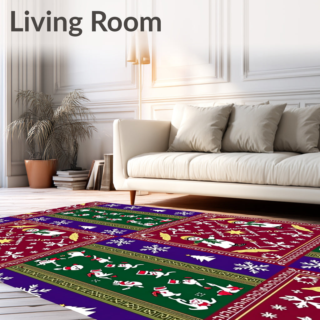 Festive Snowman Snowflake Christmas Rug