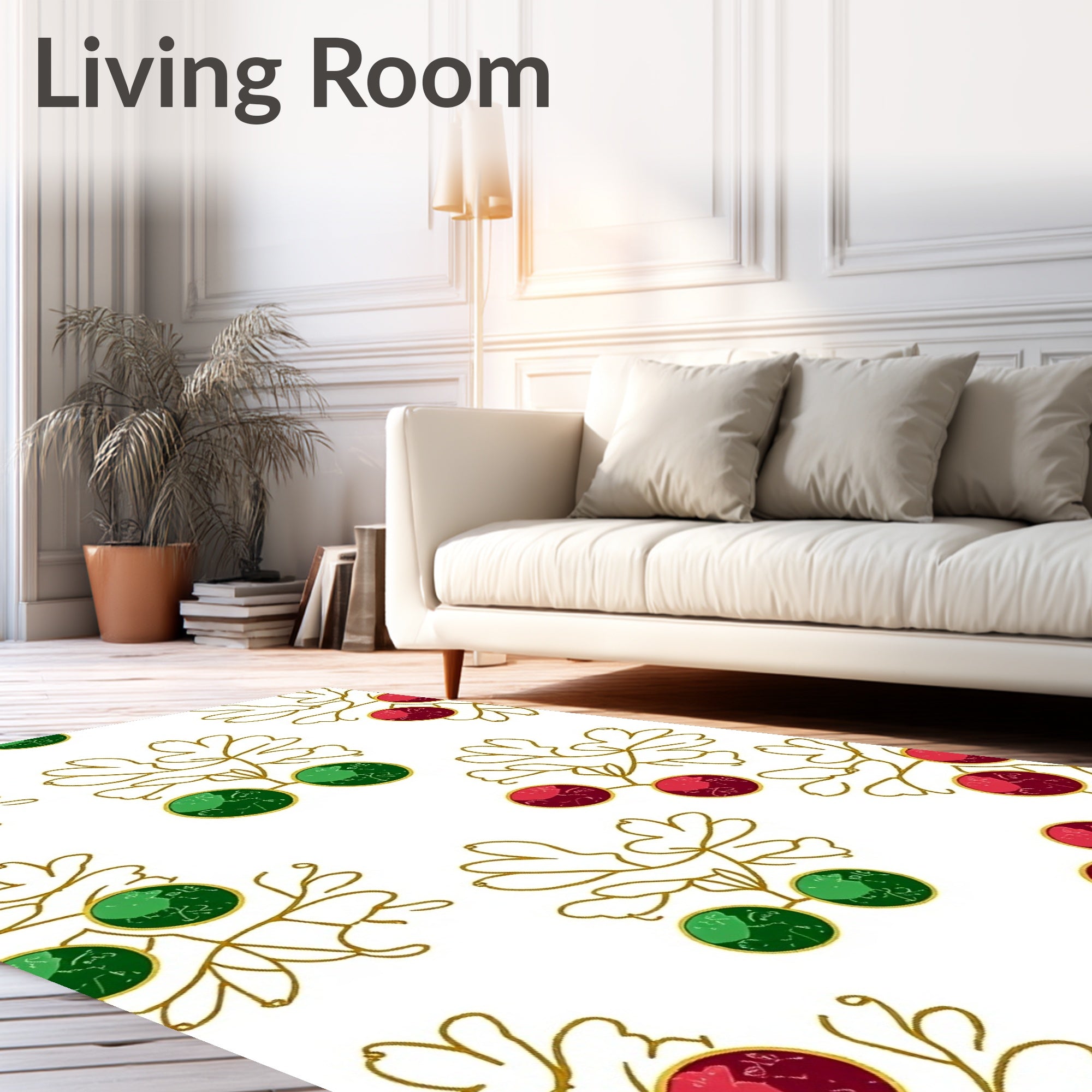 Gold Leaf Red Green Gemstone Garland Rug