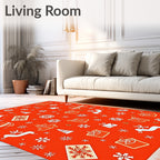 Orange Red Festive Christmas Icons Rug