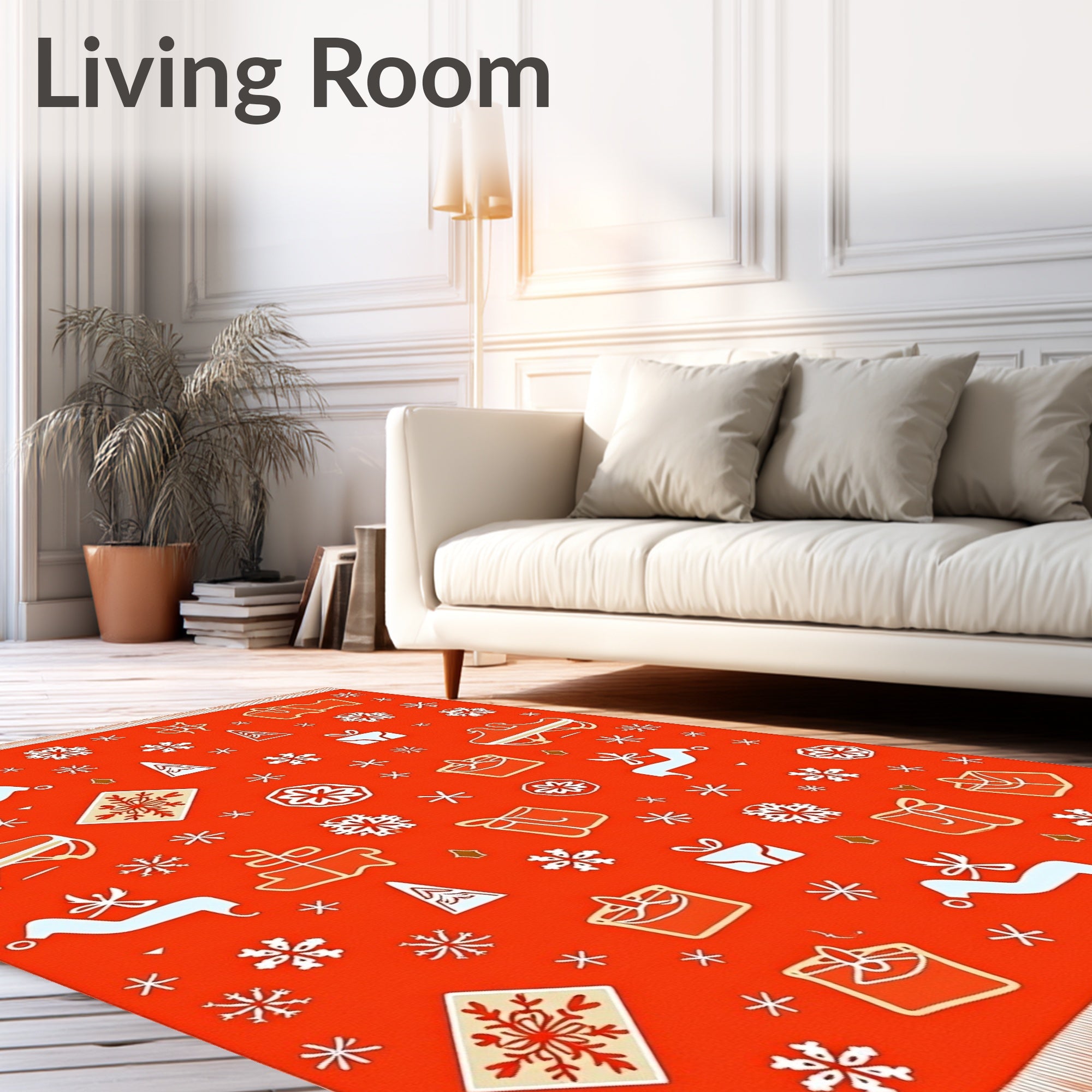 Orange Red Festive Christmas Icons Rug