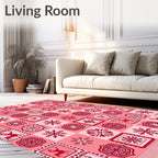 Festive Red Reindeer Snowflake Medallion Mosaic Rug