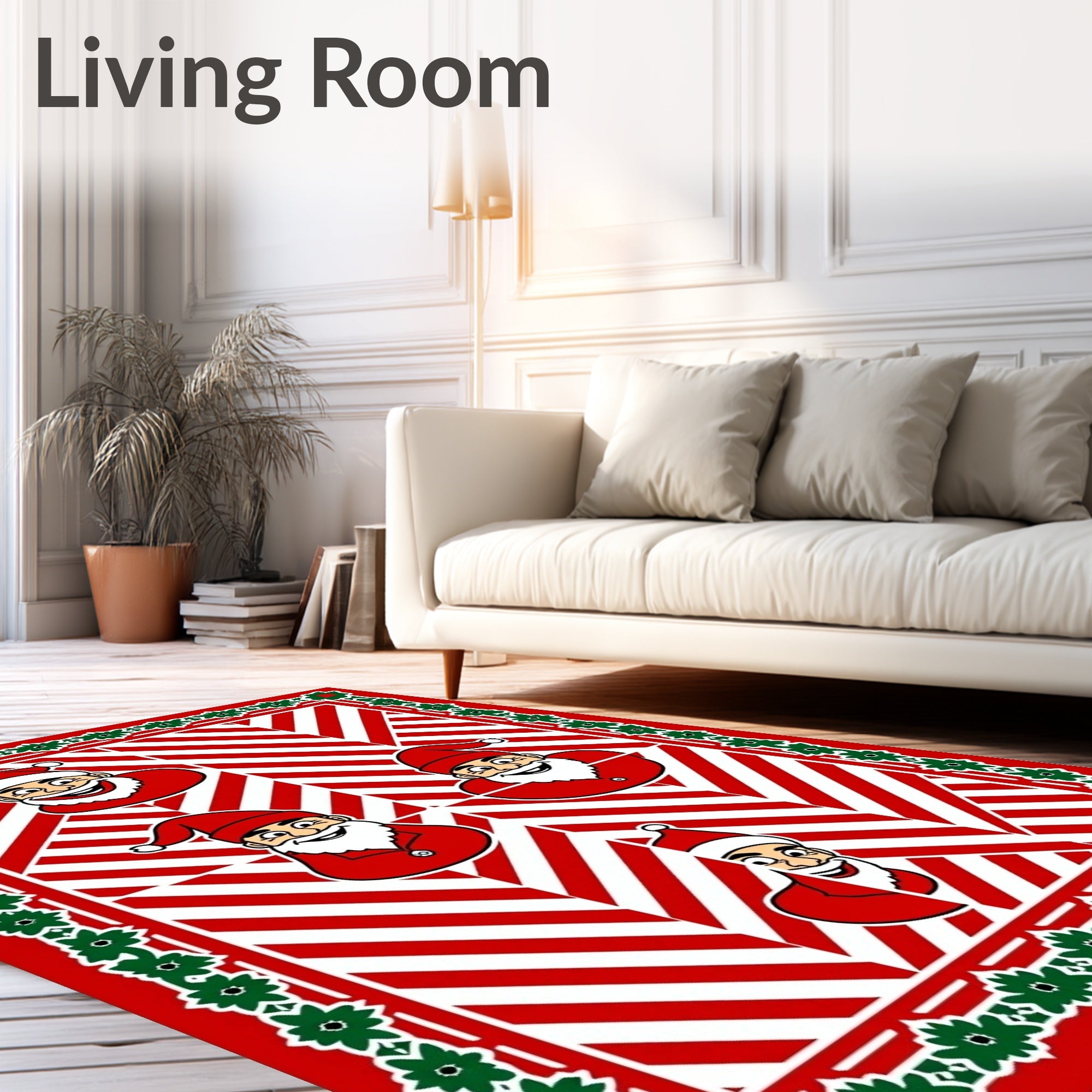 Cheery red Santa claus holiday border Rug