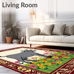 Gray Cow Among Colorful Flowers Rug