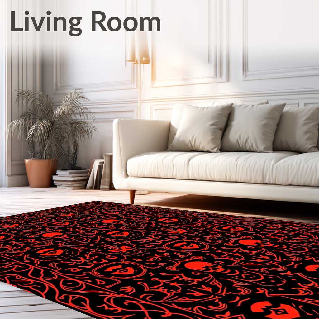 Bold Red Skull Floral Symmetry Rug