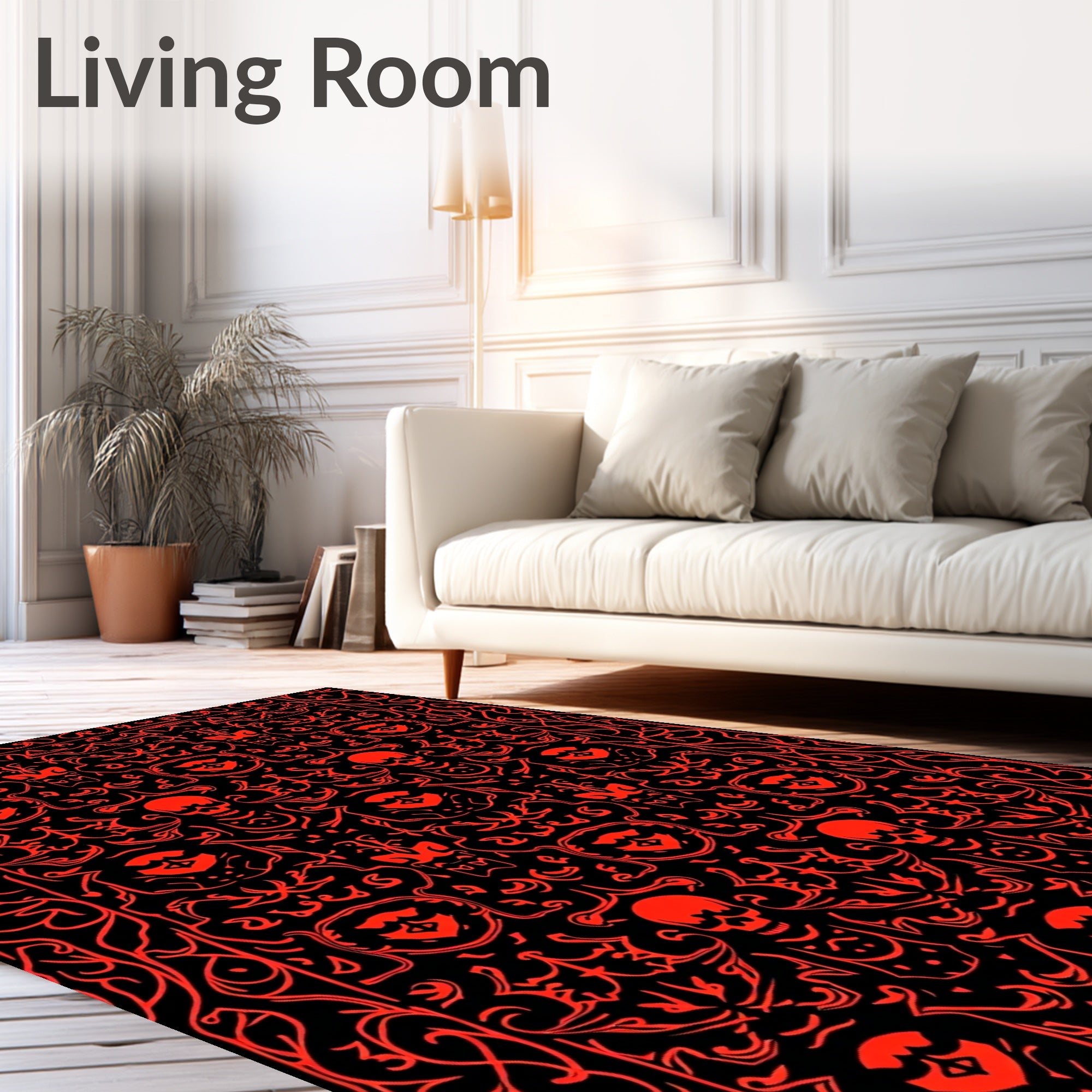 Bold Red Skull Floral Symmetry Rug