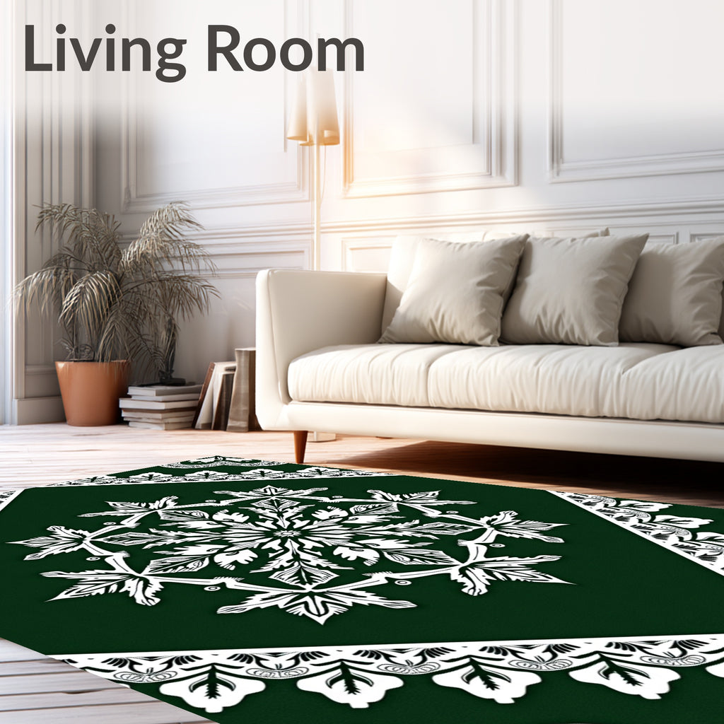 White Snowflake Emerald Mandala Rug