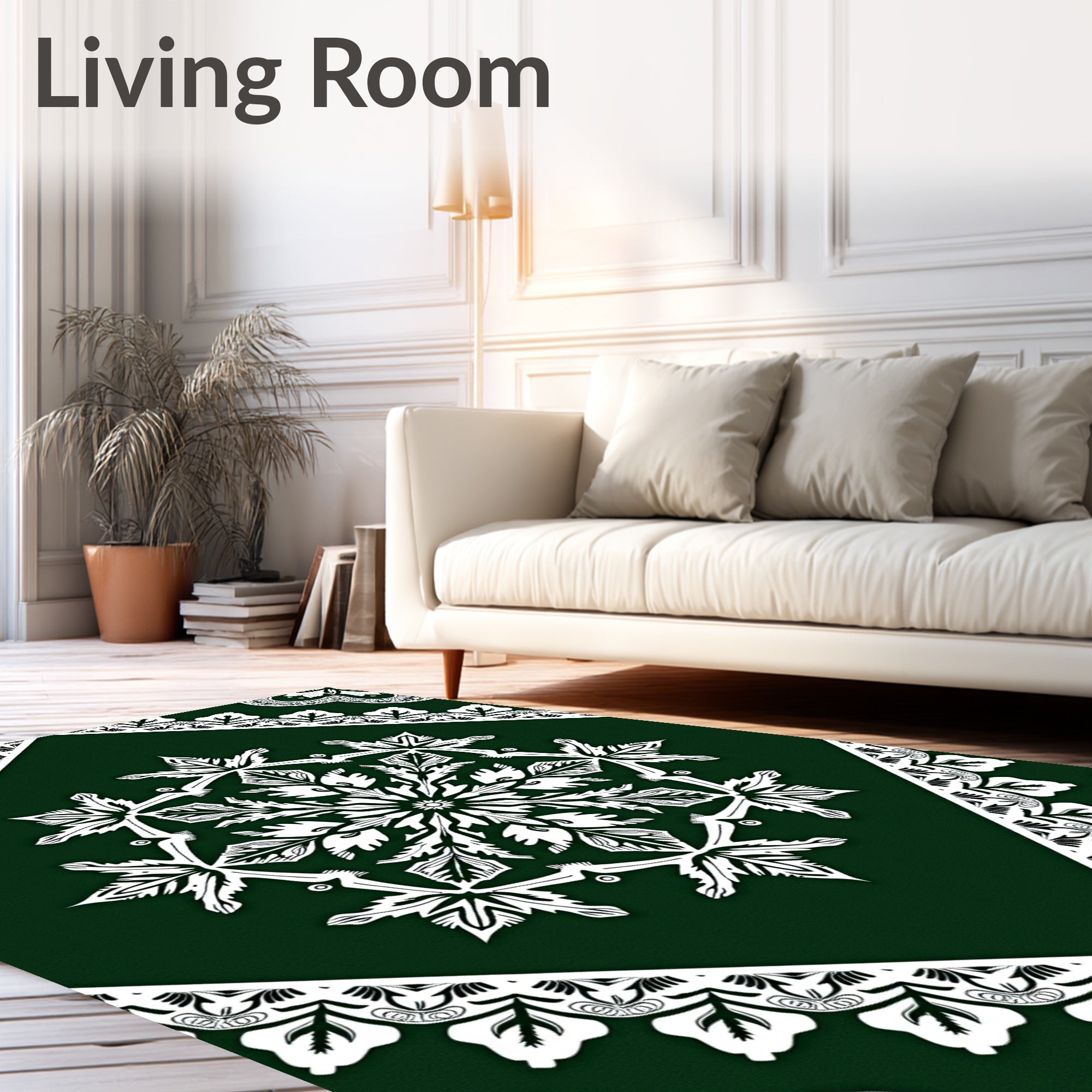 White Snowflake Emerald Mandala Rug