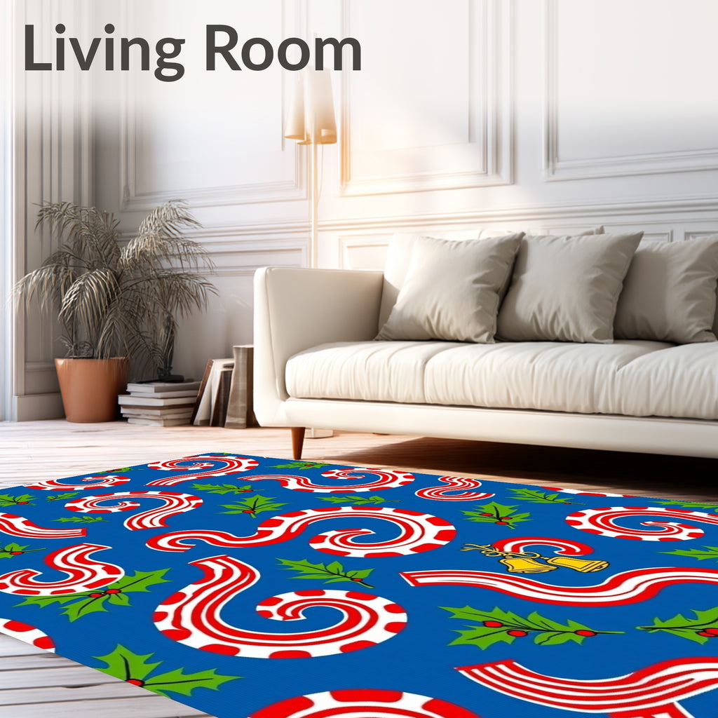 Red Candy Cane Swirl Holly Bells Rug