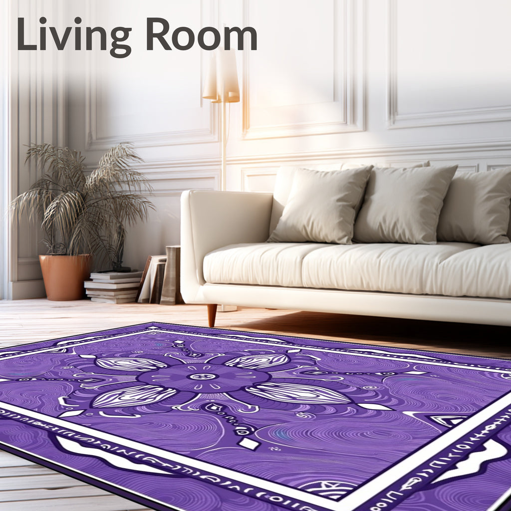 Vibrant Purple Floral Medallion Wave Rug