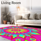 Vibrant Pink Yellow Floral Mandala Rug