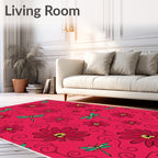 Crimson Floral Dragonfly Swirl Rug