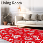 Festive Red White Snowflake Ornament Arrangement Rug