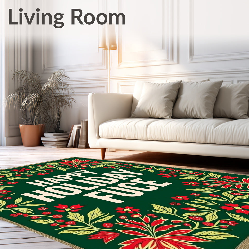 Festive Red Green Floral Border Rug