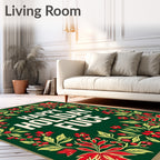 Festive Red Green Floral Border Rug